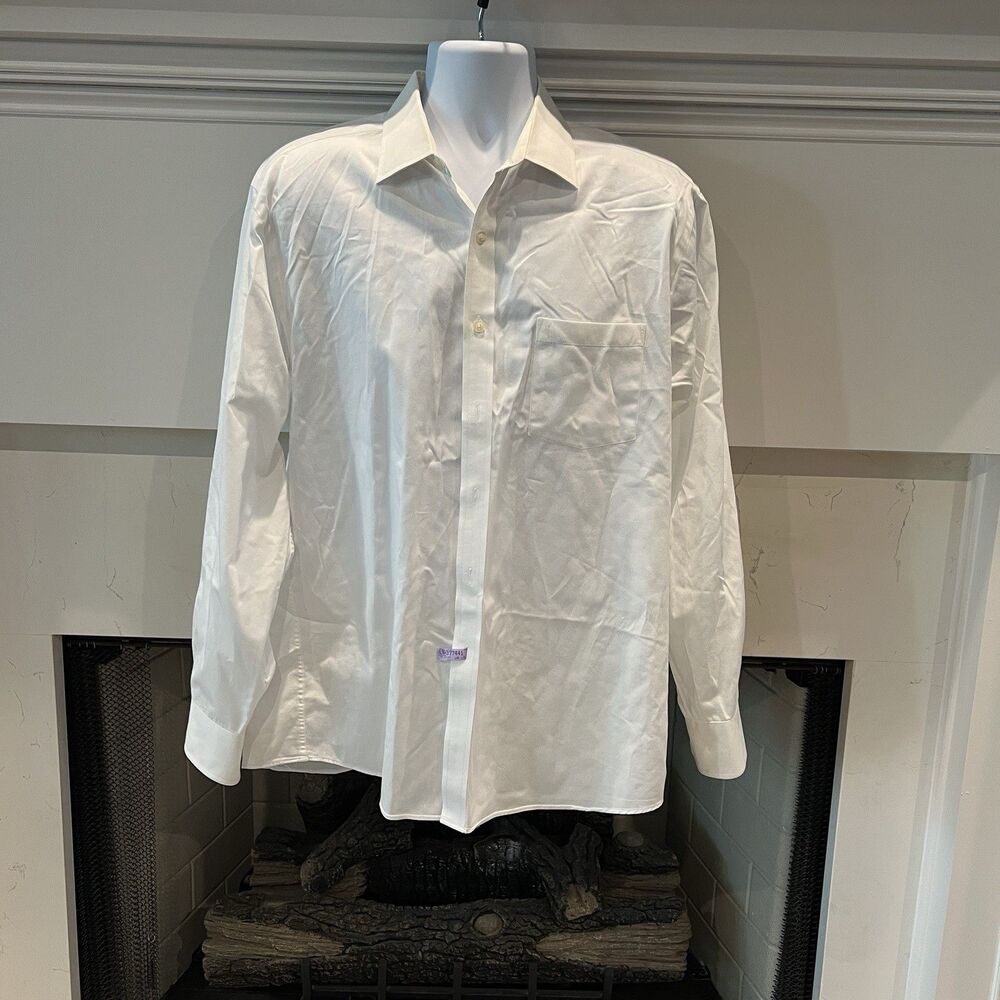 MICHAEL KORS Solid White Dress Shirt Stretch Cotton Regular Fit 16 1/2 34-35